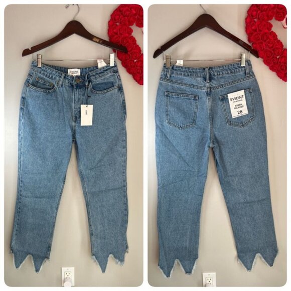Anthropologie Evidnt Essen Relaxed Jeans Raw Hem Sz 28 Blue - Picture 5 of 12